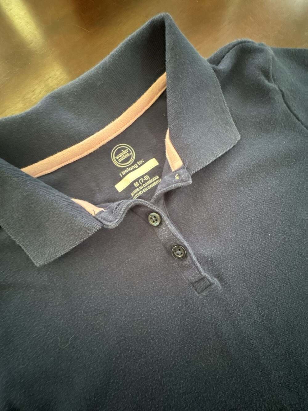 Wonder Nation Girls School Uniform Interlock Short Sleeve Polo Shirt Navy Blue S
